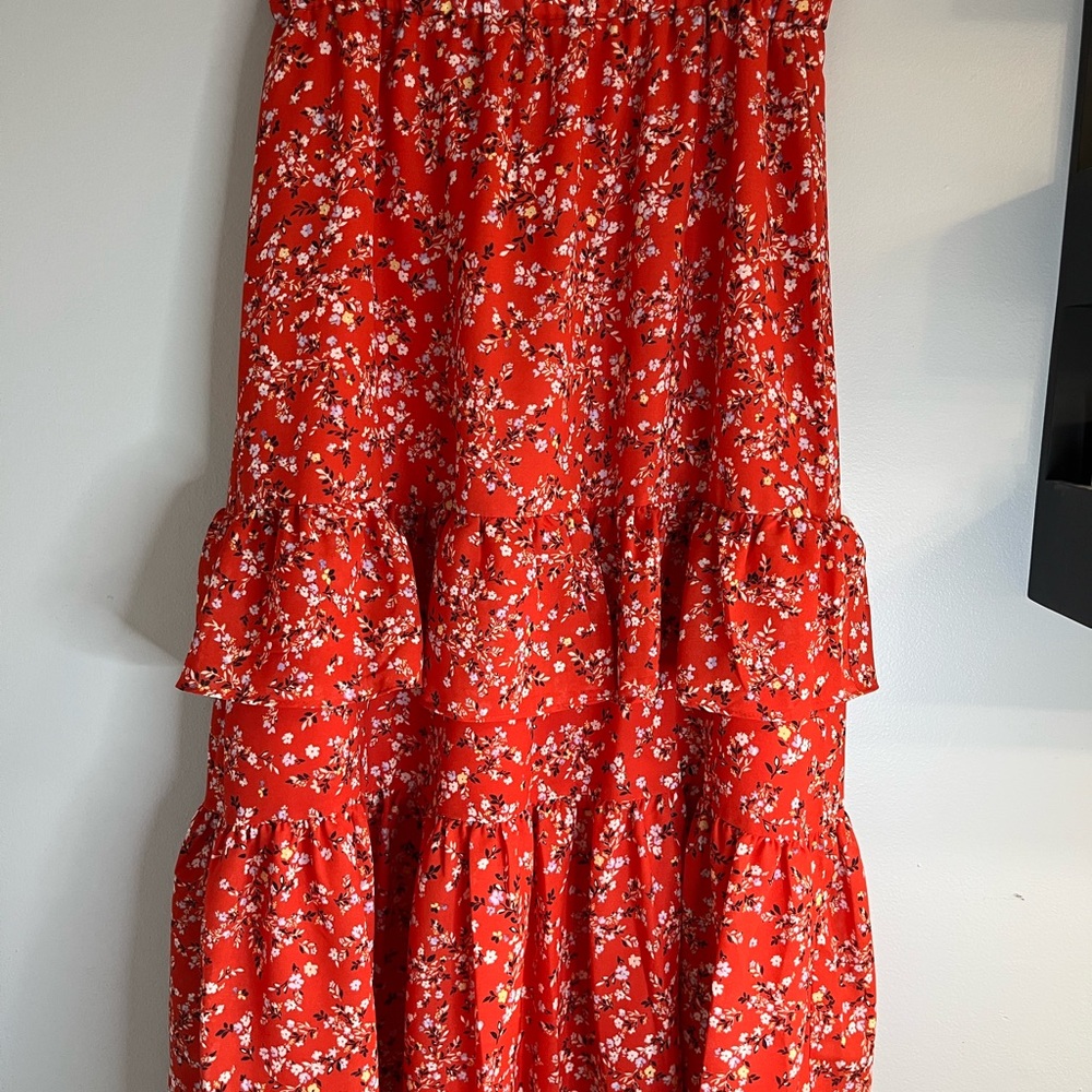 Ann Taylor Red Floral A-Line Skirt